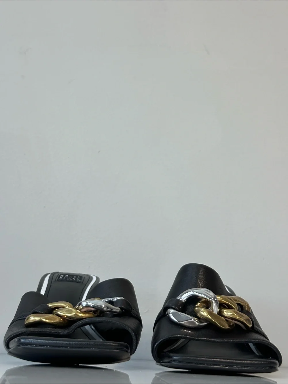 WHBM Black Wedges with Chain Accents Size 7.5 Square Toe Contemporary